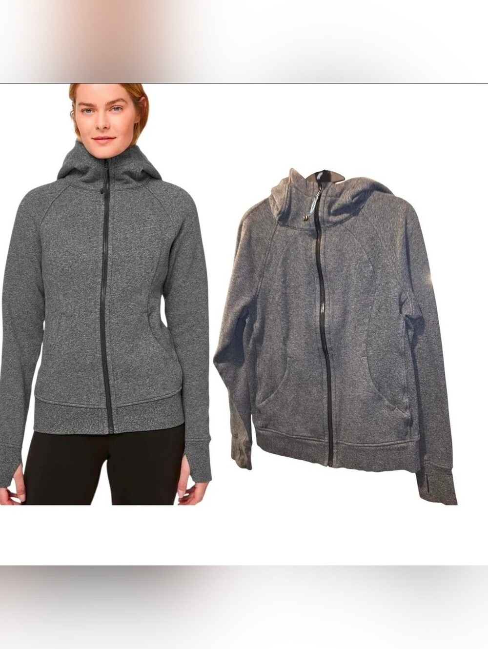 LULULEMON "Scuba" Sz 10 Dark Gray Full Zip Emergency Hair Tie Hoodie Sweater